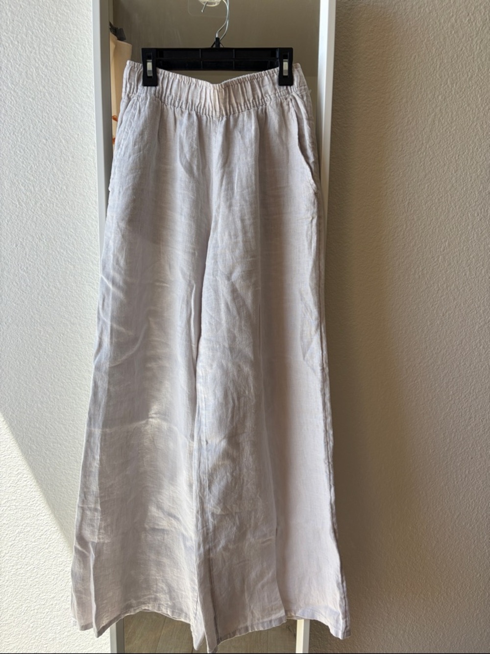 Sigrid Olsen Neutral Light Beige Linen Elastic-Waist Pants
